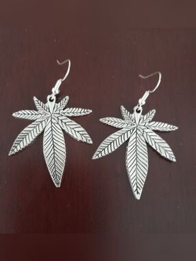 Silver Pot Leaf Drop Earrings - Women Jewelry